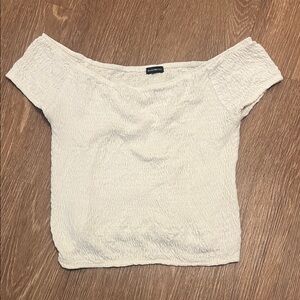 Brandy Melville White Off-Shoulder Smocked Crop Top